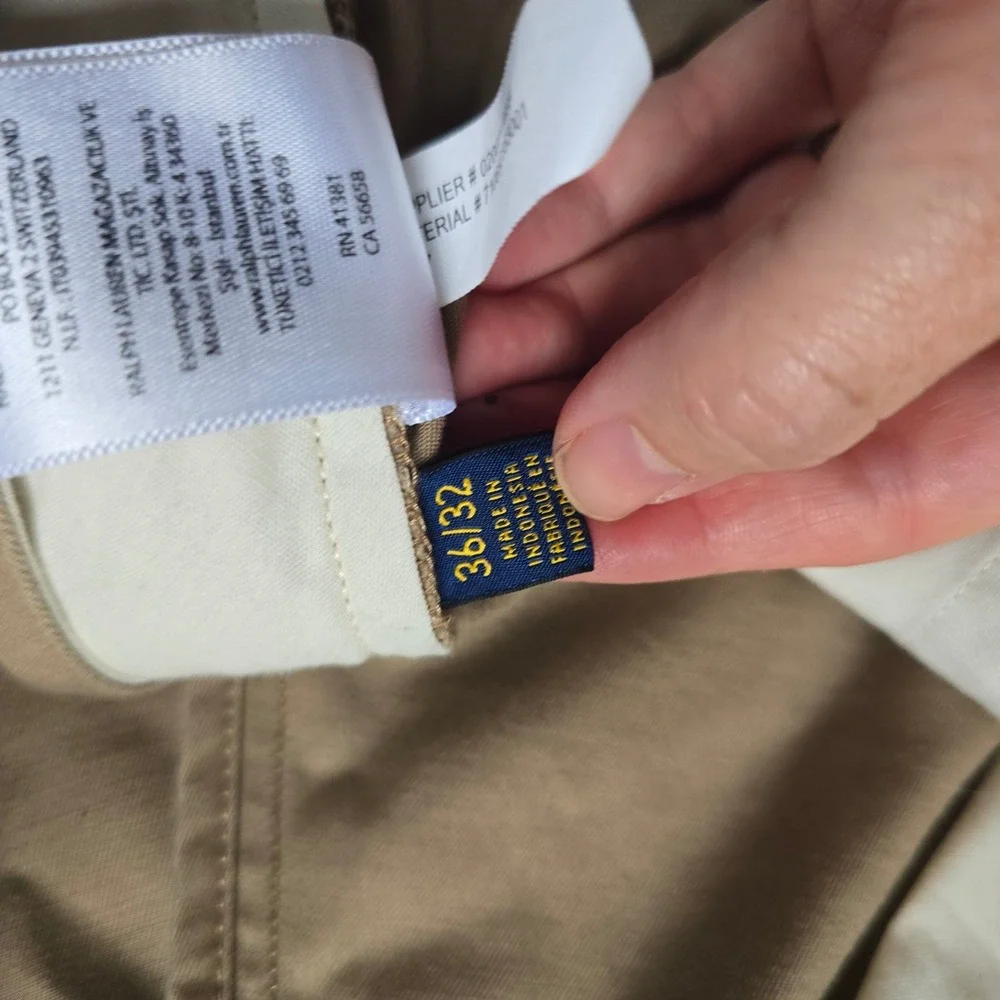Polo Ralph Lauren Chino Pants Mens 36x32 Tan Stretch Classic Fit Flat Front